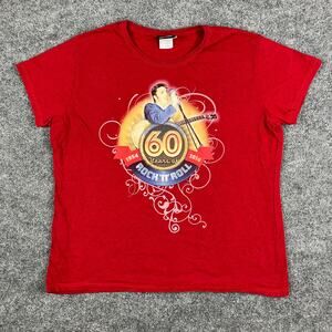 Graceland 60 Years of Rock T-Shirt Womens 2XL Red Elvis Presley Graphic Baby Tee